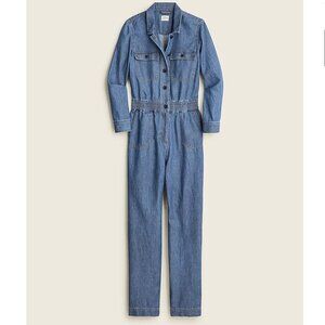 J.Crew Cinched Waist Denim Jumpsuit Size 4 NWT Cotton Lyocell Camp Pockets